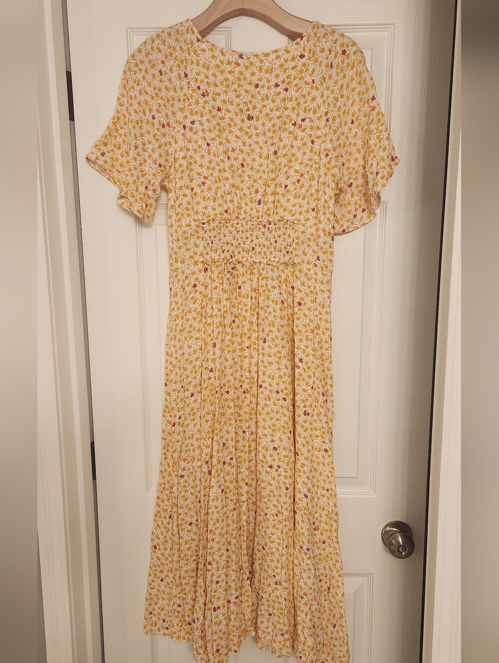 Free People Size L In Full Bloom Yellow Floral Midi Dress - Picture 7 of 7
